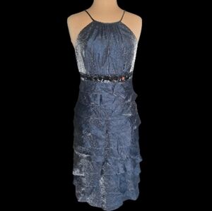 Adrianna Papell Blue Textured Midi Dress